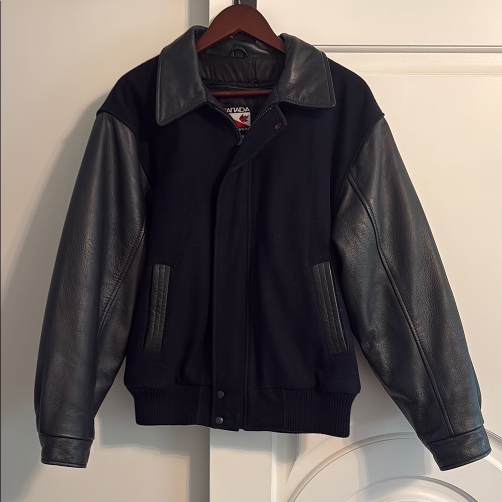 Vintage Navy Wool & Leather Varsity Jacket